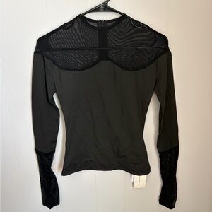 Commense Women's Black Sheer Yoke Long-Sleeve Top
